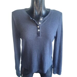 American Eagle Womens Dark Grey Ribbed Henley Top XL